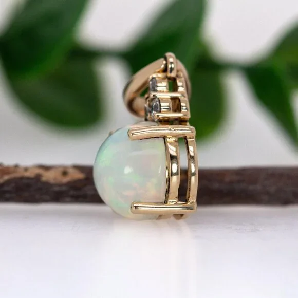 2.4cts Ethiopian Opal Pendant in 14K Solid Gold with Natural Diamond Accents - Picture 7 of 9